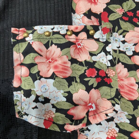 POL Floral Lace Patchwork Top-BLACK S/M/L NIP POL SHORT SLEEVE PATCH - Picture 8 of 16